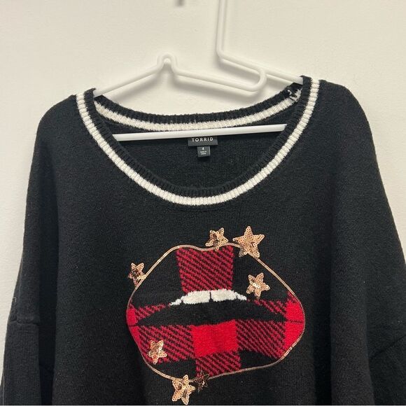 Torrid Buffalo Check Star Lips Pullover Crewneck Sweater, Size 4X - Picture 7 of 12